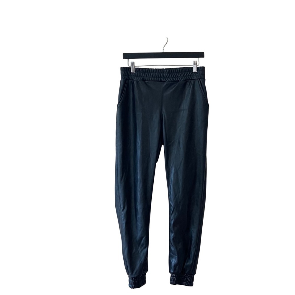 RDI Womens Black Faux Leather Jogger Pants Elastic Waist Casual Small S